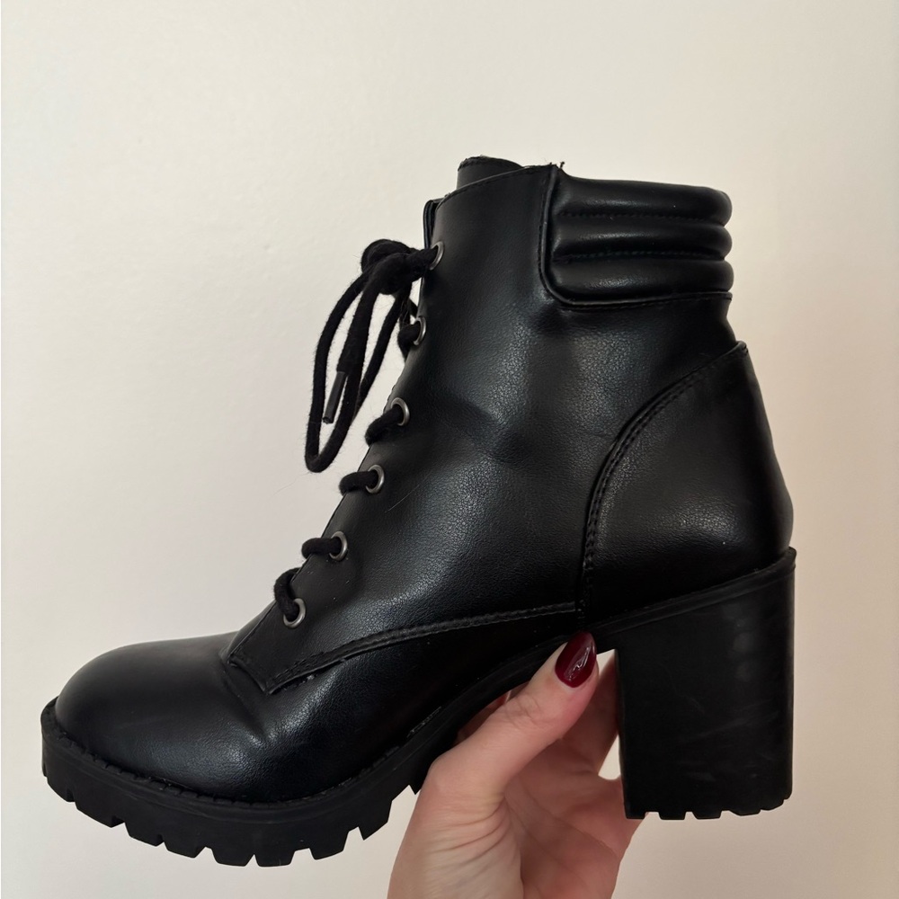 Black Leather Ankle Combat Boots